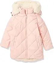 [Amazon Essentials] Girls' Long Quilted Cocoon Puffer Coat, Light Pink, Medium