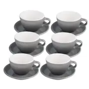 Service for 6 - WatchGet Porcelain Cappuccino Cups & Saucers, Grey 280mL