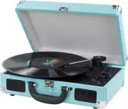 Vinyl Record Player, Bluetooth Turntable 3-Speed Suitcase with Built-In Speakers