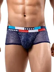 [ChiaoLezhee] Mens Sexy Mesh Underwear, Sparkly Low Rise Boxers Briefs, USA American Flag Glitter, Sparkle Lingerie Bikini