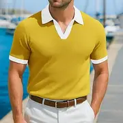 Men's Polo Shirts Golf Shirt Vacation Holiday Lapel Ribbed Polo Collar Short Sleeve Basic Modern Color Block Patchwork Buttons Summer Spring Summer Regular Fi