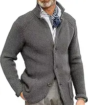 [Generic] Men's Buttons Stand Collar Cardigan Slim Fit V-Neck Sweater Cardigans Long Sleeve Button Sweater Jackets Big and Tall