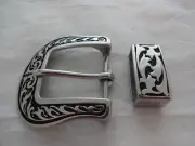 Jeremiah Watt Traditional Floral Belt Buckle Keeper Loop 1 1/2" Horse Black Tack