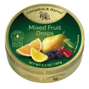 Cavendish Harvey Mixed Fruit Drops 3.5 Ounce Premium Candy in Gold Tin
