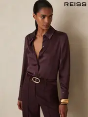 Reiss Red Hailey Silk Double-Cuff Button-Through Shirt (AY9917) | $395