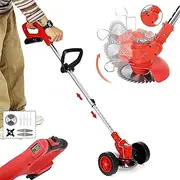 24V Electric Lawn Mower Portable, Home Wireless Grass Trimmer Edger Retractable and Adjustable, Garden Trimming Tool with Power Display, Include 2Pcs 4.0Ma Lithium Battery