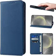 [LANJLM] Wallet Case for Samsung Galaxy S24 Plus Phone Cases Premium Leather PU Flip Cover Magnetic Shockproof Closure Book Design with Kickstand Feature & Card Slots Galaxy S24+ Case - Blue