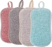 Liuliu Rabbit Dual-Sided Scrub Sponges,used for washing dishes and cleaning the kitchen.4-package, rough scrubbing surface suitable for non-stick cookware, and soft microfiber scrub side for utensils.
