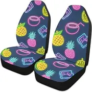 Amooorous Summer Neon Coconut Fruit Pineapple Decorative seat Cover for Cars Washable SUV seat Covers fundas de auto para asiento Set of 2