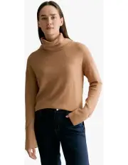 [Trenery] Wool Blend Button Detail Relaxed Rollneck Tee in Dark Camel