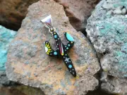 Saguaro Galaxy Night Sky Sun Stars Multi Gemstone Sterling Silver Pendant AK22