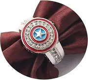 [Generic] Superhero Captain Ring Patriotic Style Round Star Shield Titanium Steel Imitation Diamond Jewellery for Fans
