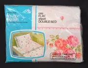 VTG JC Penney No Iron Muslin Flat Bedsheet Size Double White W/ Pink Floral