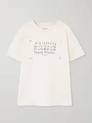 [Maison Margiela] Maison Margiela - Printed Cotton-jersey T-shirt - Cream - small small Cream