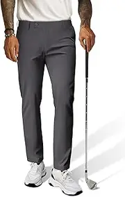 [PJ PAUL JONES] Mens Golf Pants 4-Way Stretch Lightweight Work Casual Trousers Slim Fit Dress Pants with Pockets, Dark Grey, X-Large