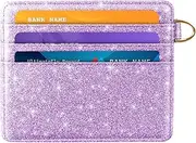 [Simikol] Slim Minimalist Front Pocket RFID Blocking Credit Card Holder Small Wallet Cute Card Cases for Women, Glitter Purple, Minimalist