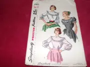 1948 SIMPLICITY #2483 - LADIES BACK BUTTONED THREE STYLE BLOUSE PATTERN 16 FF