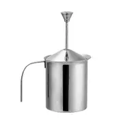 400ML Manual Milk Frother, Stainless Steel Double Sieve Press Mechanism Foam Beater Coffee Cappucci Silver