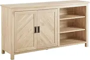Walker Edison Modern Wood Grooved Buffet Sideboard with Open Storage-Entryway Serving Storage Cabinet Doors-Dining Room Console, 58 Inch, Birch