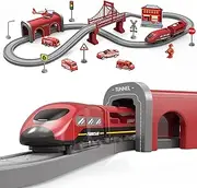 [Enliansgo] Train Set Toy & Vehicle Train Set for Toddlers, Battery Operated Train for Train Track Set Toys for Boys Electric Railway Tracks Playset, Christmas Toy Gifts for 3+ Years Old (Fire Engines)