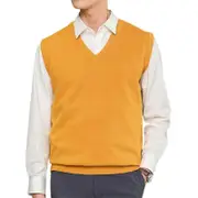 Sleeveless Loose Warm Sweater Vest Men V-neck Pullover Waistcoat Yellow L