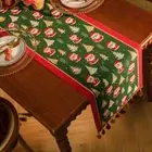 Santa Floral Green Jacquard Table Runner Holiday Ambiance Decorating Restaura...
