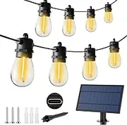 ROSHIN Solar Festoon Lights Outdoor, 15M LED String Outdoor Lights, IP65 Waterproof and Shatterproof Fairy Lights for Beach, Garden, Yard, Camping, Party, Wedding (S14, 15M-15Bulbs)