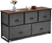 Giantex Chest of 5 Drawers, Cube Storage Organizer Unit, Dresser Chest w/Easy Pull Removable Fabric Bins, Fabric Tower Dresser Organizer Clothes Toys Storage Unit for Bedroom Closet Entryway Hallway