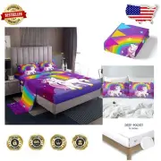 King Size Cute Unicorn Print Bedding Set - Soft Microfiber Sheets for Kids