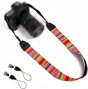 WANBY Weave Camera Canvas Neck Shoulder Camera Strap with Quick Release Buckles Vintage Print Soft Camera Straps for Women Men All DSLR SLR Cameras (Red)