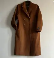 NWT Ellie Tahari COGNAC Wool/Cashmere Blend Long Doublebreasted Straight Coat L