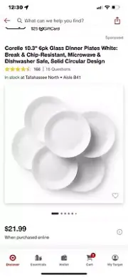 Corelle Classic Set of 6 Dinner Plates 10.25in White USA Nib