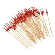 Bamboo Cocktail Toothpicks Red Pearl Bead Drink Picks Skewer 100Pcs Red Sticks
