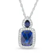 Cushion-Cut Lab-Created Blue and White Sapphire Frame Pendant in Sterling Silver