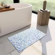 Thin Bath Mat -24"x 16" Super Absorbent Quick Dry Thin 16"x 24" Blue Leaf