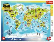 25 Piece Jigsaw Puzzle World Map with Animals Print, DIY Puzzle, Creative Fun, C
