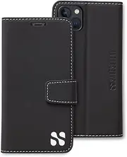 SafeSleeve EMF Protection Anti Radiation iPhone 14 Case, RFID EMF Blocking, Card Holder Wallet, Vegan Leather, Adjustable Stand Cell Phone Case, for Women & Men (Black)