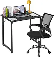 PayLessHere 32 Inch Home Office Desk and Chair Set,32 Inch Computer Desk with Ergonomic Height Adjustable Office Chair for Home Office,Black&Black