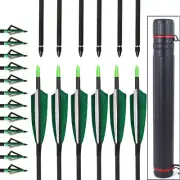 Archery Hunting 32" Carbon Arrows Quiver Broadheads True Feathers SP400 OD 7.5mm