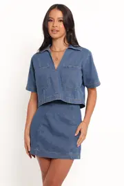 [PUP56] Cera Two Piece Set - Medium Denim XS mid blue wash