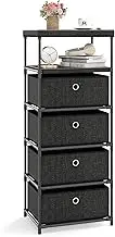 Giantex Dresser with 3/4 Drawers, Fabric Storage Tower with Wood Top & Metal Frame, Industrial Organizer Unit, Chest of Drawers for Living Room, Office, Closet, Hallway & Entryway (5-Tier)