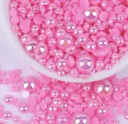 2000 Pc Hot Pink Half Round Bead Imitation Flat Back Pearls Diy Nail Art Jewelry