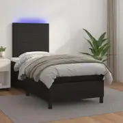 Box Spring Bed with Mattress&LED Black 106x203 cm King Single Size Faux Leather