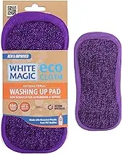 White Magic Dish Cleaning Microfibre Eco Cloth Washing Up Pad, Non Scratch, Rough Scrubbers Side for Non-Stick Cookware, Soft Scrub Side for Dishes (Grape)