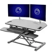 VIVO Black Height Adjustable Corner Desktop Monitor Riser 38" Sit Stand Tabletop
