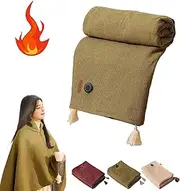 [Generic] Curvybody Portable Heated Shawl, Portable Soft Zipper Electric Heated Blanket Shawl, 3 Heating Levels Portable Soft Zipper, Portable USB Heated Blanket Shawl (Green)