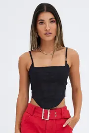 Black Lace Up Back Top Singlet - Size M, Women's Singlet