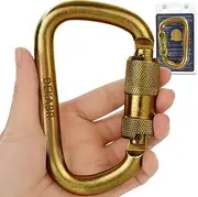 DEKABR Heavy Duty Alloy Steel Auto-Locking Climbing Carabiner - 45KN Twist Lock Carabiner for Rock and Tree Climbing, Quick Release, Rescue, and Mountaineering. ANAB Certified, 4.21-inch, Large, Gold