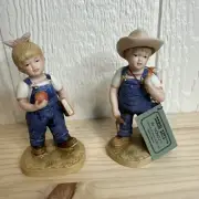 Homco "Denim Days" 1985 "School Days" Debbie & Danny Figurine Set 1513