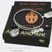 Authentic Alex and Ani Crystal Dove Rafaelian Silver Charm Bangle